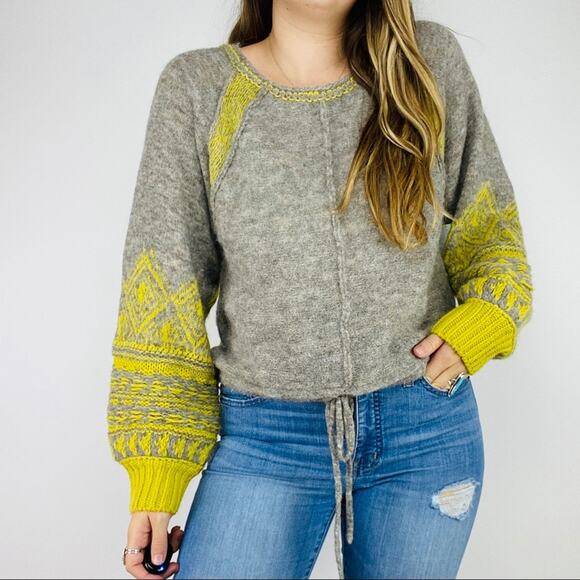 Free People gray yellow balloon sleeve sweater - Picture 2 of 5